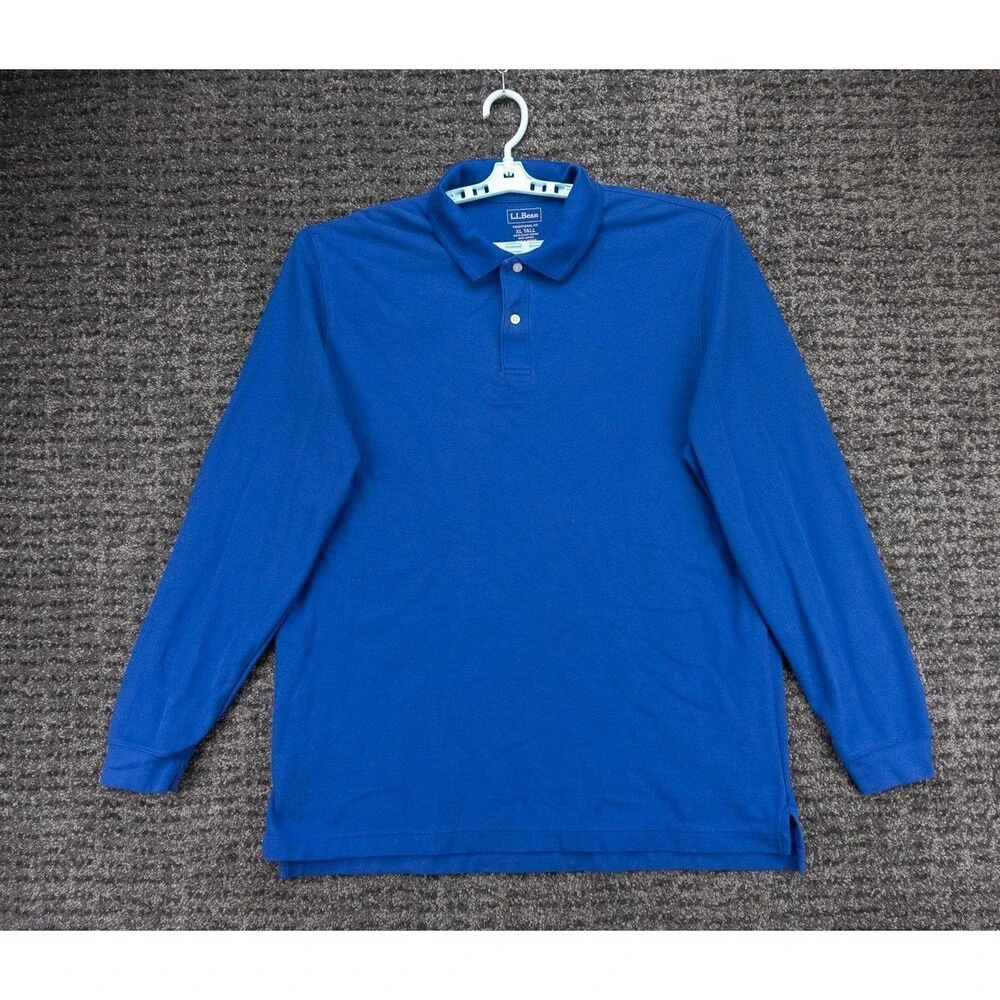 LL Bean Polo Shirt Mans XLT Blue Long Sleeve Cotton Casual Dad Outdoor Preppy